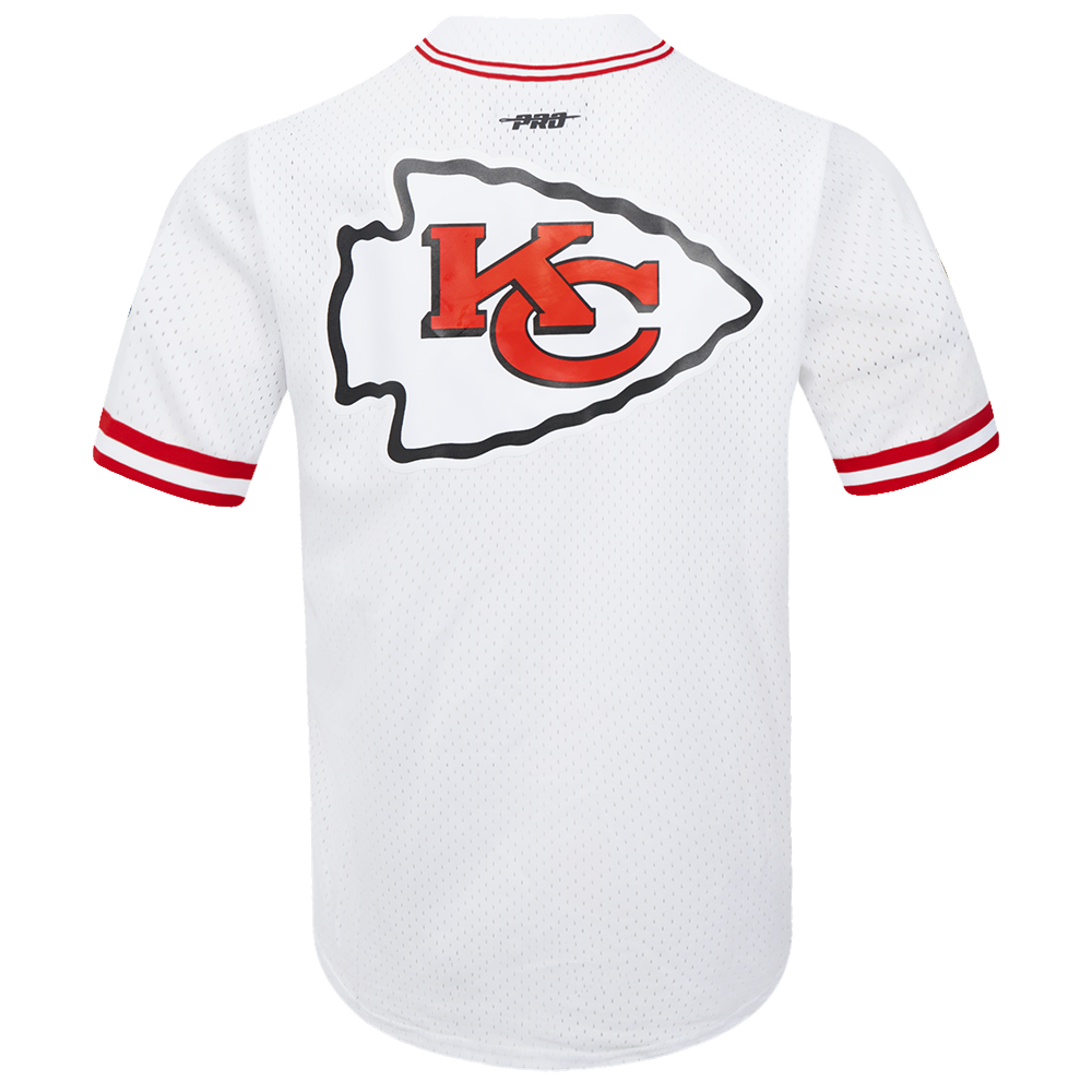 NFL KANSAS CITY CHIEFS MEN'S MESH BUTTON DOWN SHIRT (WHITE/RED)