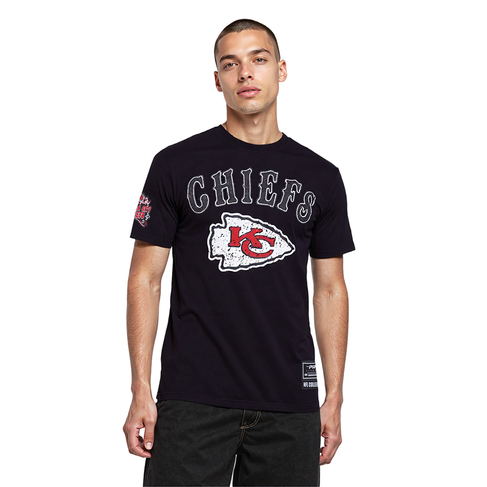 NFL KANSAS CITY CHIEFS REBEL ATHLETICS T-SHIRT EN JERSEY SIMPLE À LOGO EMPILÉ POUR HOMME (NOIR)