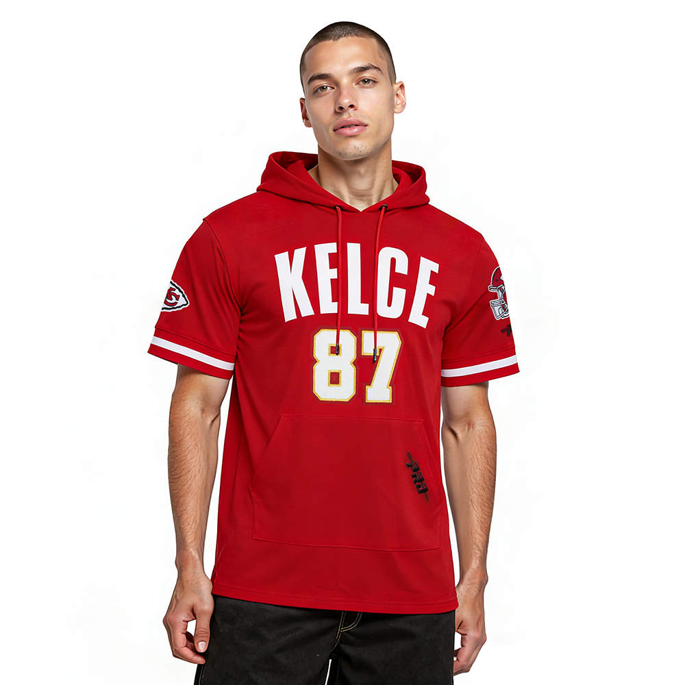 NFL KANSAS CITY CHIEFS TRAVIS KELCE #87 CLASSIC PNN CHANDAIL À CAPUCHON À MANCHES COURTES POUR HOMME