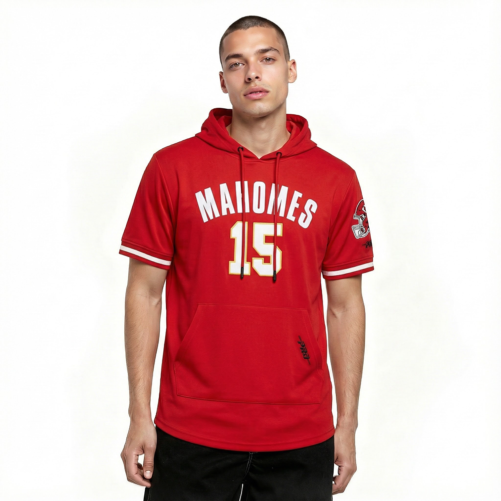 NFL KANSAS CITY CHIEFS PATRICK MAHOMES #15 CLASSIC PNN CHANDAIL À CAPUCHON À MANCHES COURTES POUR HOMME (ROUGE)