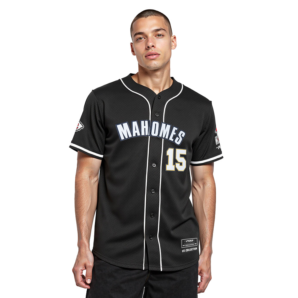 NFL KANSAS CITY CHIEFS PATRICK MAHOMES #15 CLASSIC MESH PNN CHEMISE BOUTONNÉE EN FILET POUR HOMME (NOIR)