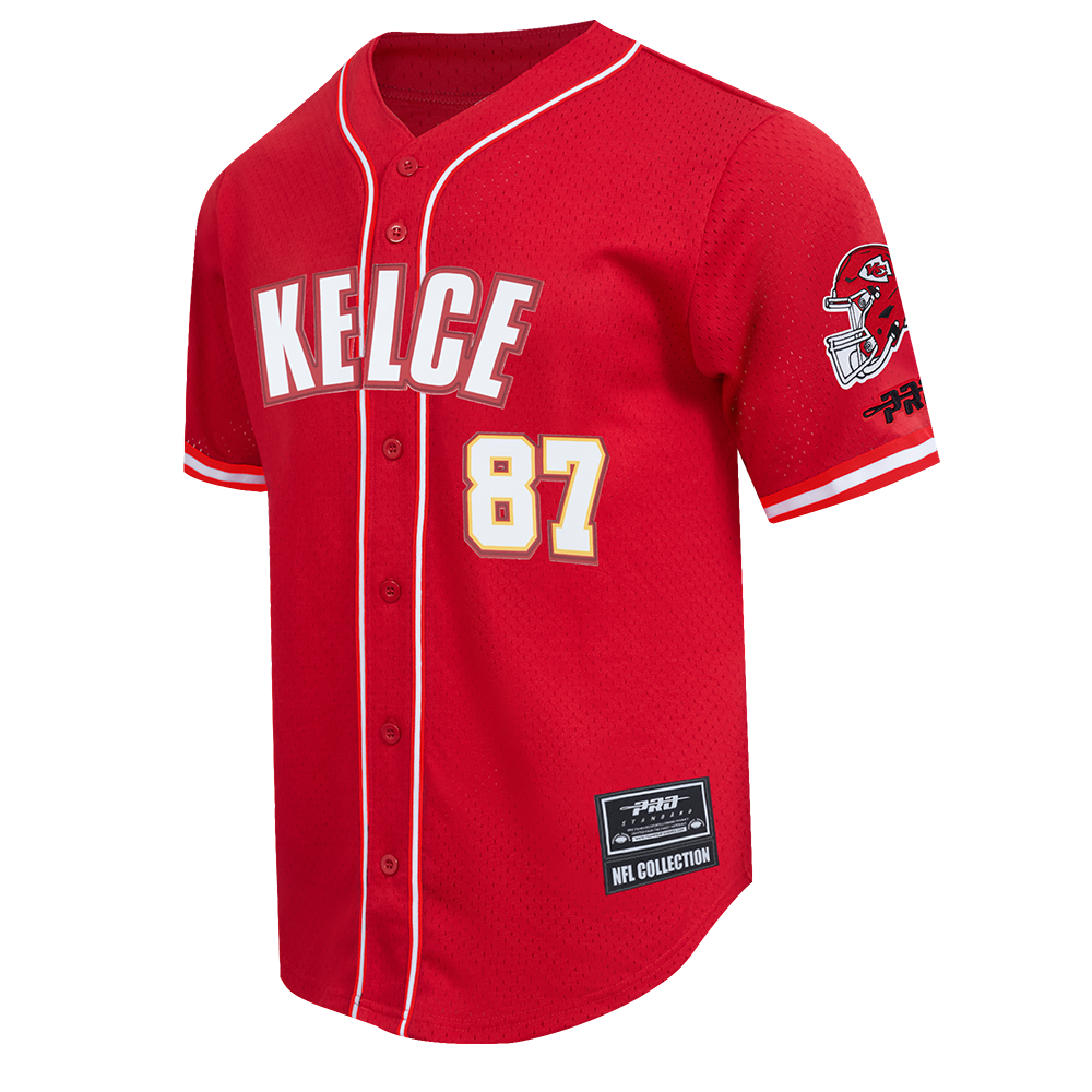 NFL KANSAS CITY CHIEFS TRAVIS KELCE #87 CLASSIC MESH PNN MEN'S MESH BUTTON DOWN SHIRT (Red)