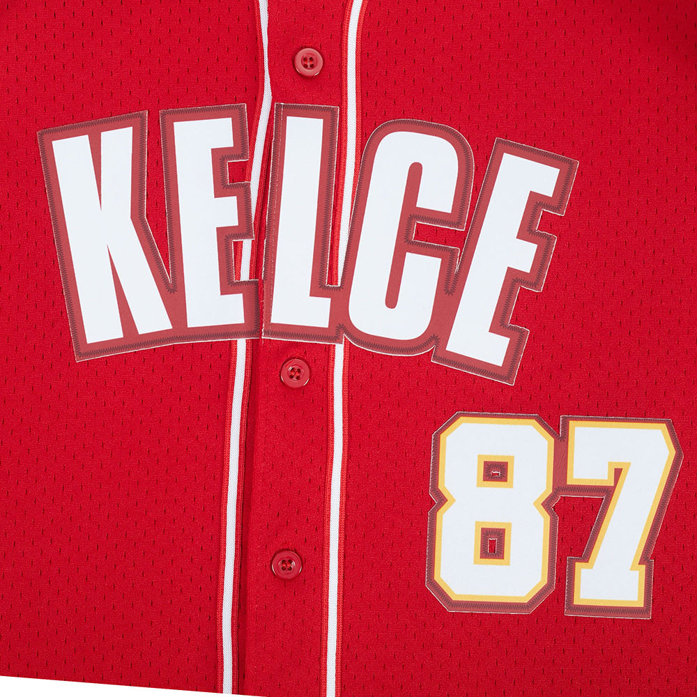 NFL KANSAS CITY CHIEFS TRAVIS KELCE #87 CLASSIC MESH PNN MEN'S MESH BUTTON DOWN SHIRT (Red)