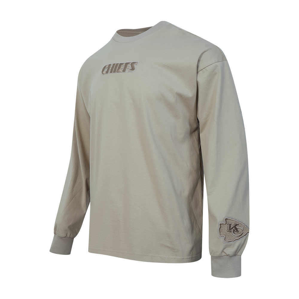NFL KANSAS CITY CHIEFS WINGSPAN MEN'S DROP SHOULDER LS TEE (TAUPE)