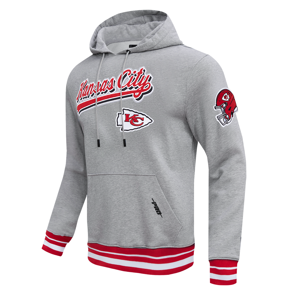 NFL KANSAS CITY CHIEFS SCRIPT TAIL MEN'S RIB FLEECE PULLOVER HOODIE (HEATHER GRAY/RED)