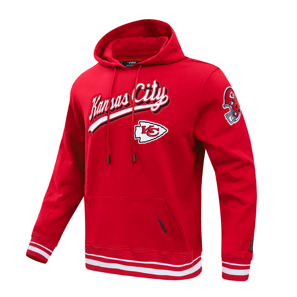 NFL KANSAS CITY CHIEFS SCRIPT TAIL MEN'S RIB FLEECE PULLOVER HOODIE (RED)