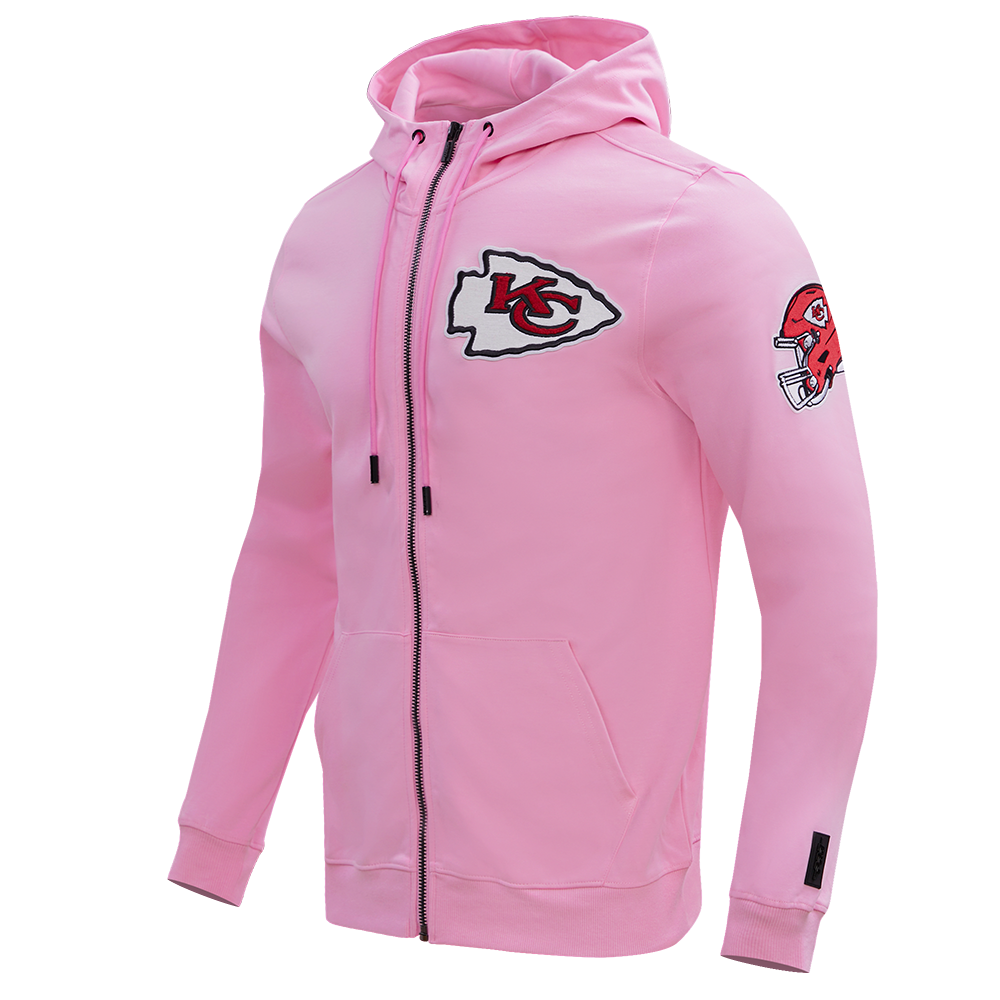 NFL KANSAS CITY CHIEFS CLASSIC CHENILLE MEN'S FULL ZIP HOODIE  (PINK)