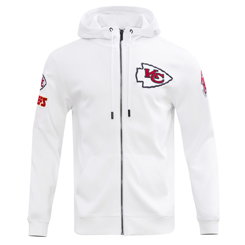 NFL KANSAS CITY CHIEFS CLASSIC CHENILLE MEN'S FULL ZIP HOODIE  (WHITE)