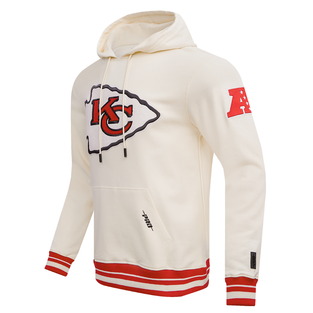 NFL KANSAS CITY CHIEFS RETRO CLASSIC MEN'S RIB PULLOVER HOODIE (EGGSHELL/ RED)