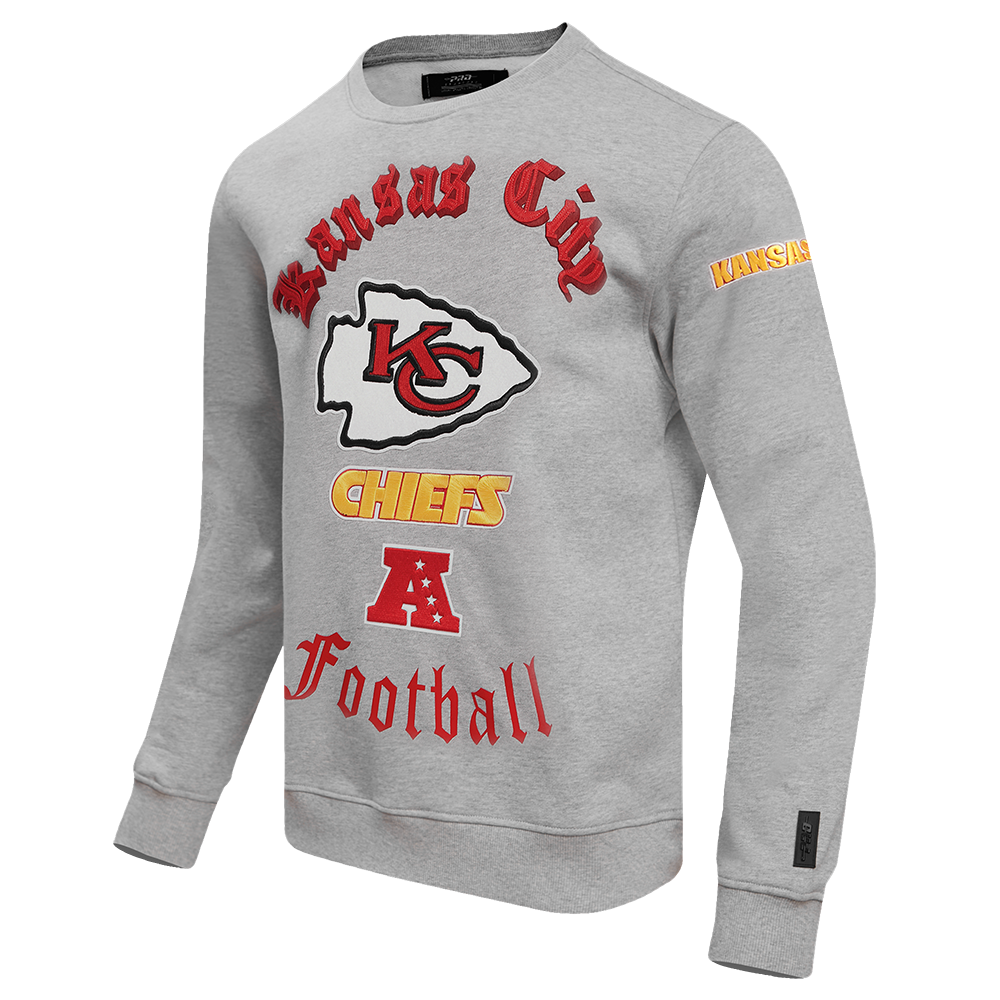 NFL KANSAS CITY CHIEFS OLD ENGLISH MEN'S CREWNECK (HEATHER GREY)