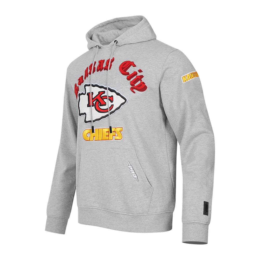 NFL KANSAS CITY CHIEFS OLD ENGLISH MEN'S PULLOVER HOODIE (HEATHER GREY)
