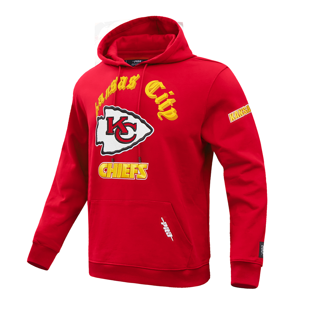 NFL KANSAS CITY CHIEFS OLD ENGLISH MEN'S PULLOVER HOODIE (RED)