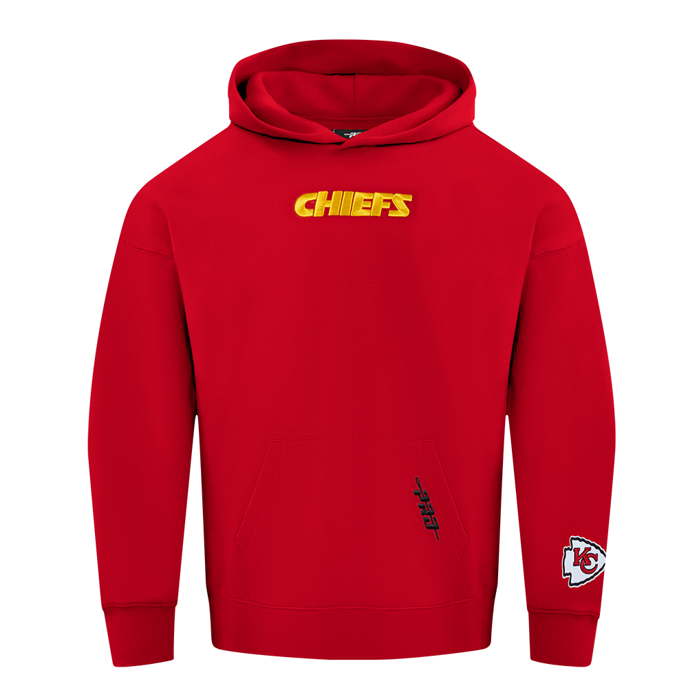 NFL KANSAS CITY CHIEFS WINGSPAN MEN'S DROP SHOULDER FLEECE PULLOVER HOODIE (RED)