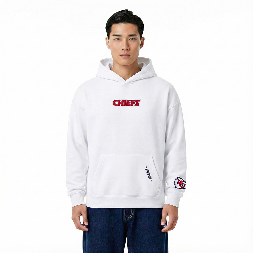 NFL KANSAS CITY CHIEFS WINGSPAN MEN'S DROP SHOULDER FLC PO HOODIE (WHITE)