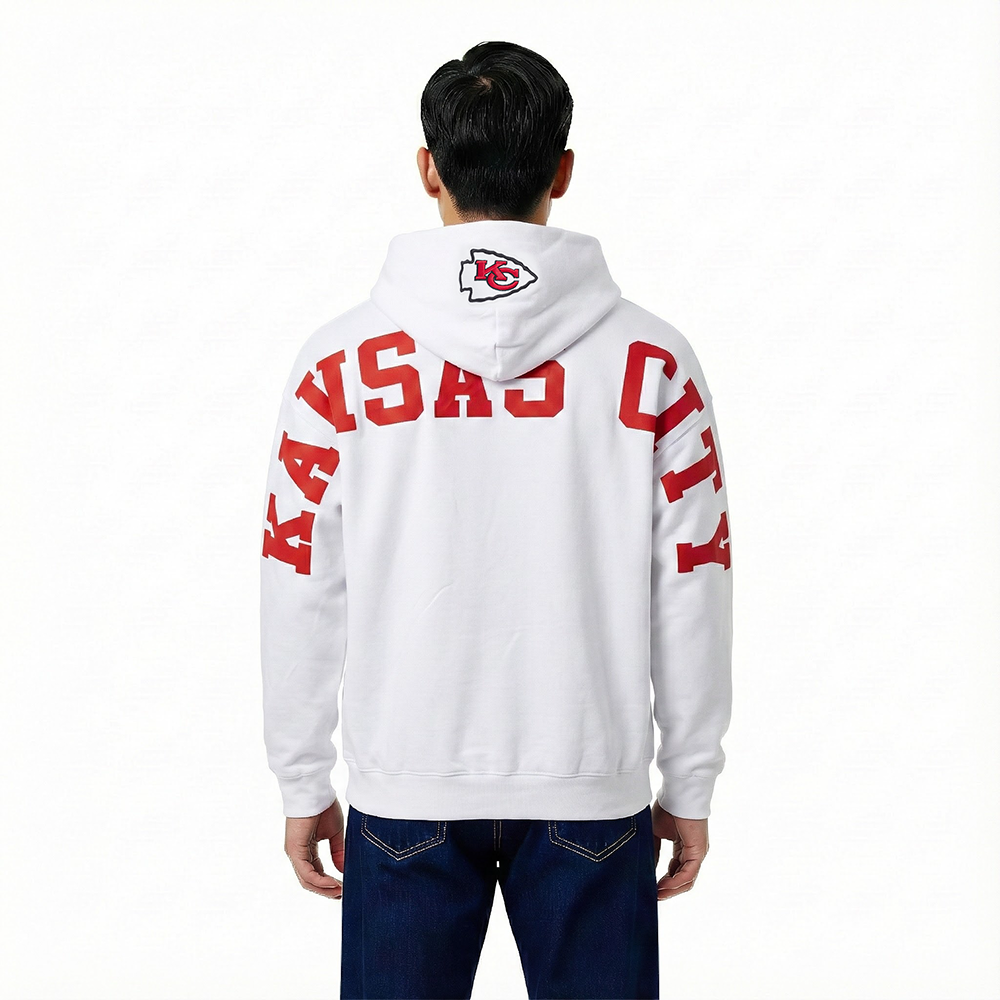 NFL KANSAS CITY CHIEFS WINGSPAN MEN'S DROP SHOULDER FLC PO HOODIE (WHITE)