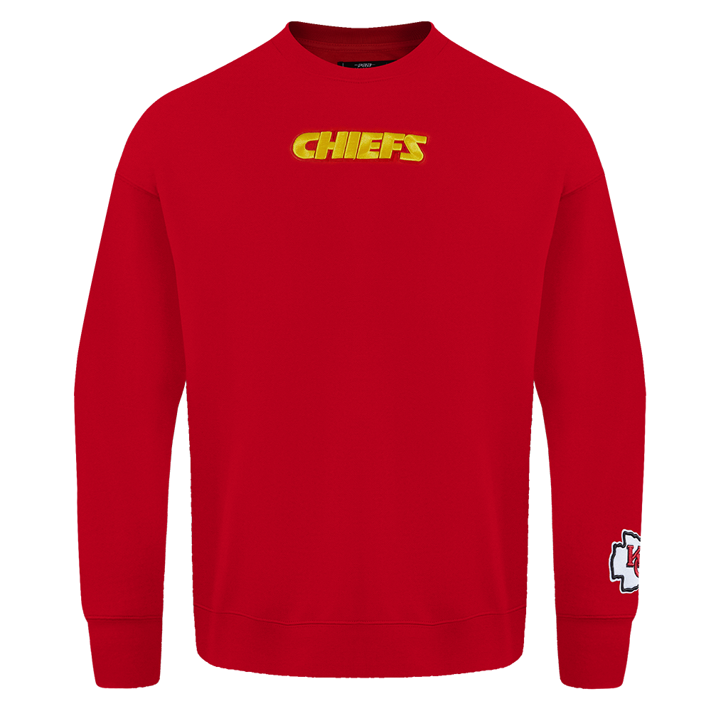 NFL KANSAS CITY CHIEFS WINGSPAN MEN'S DROP SHOULDER FLEECE CREWNECK (RED)