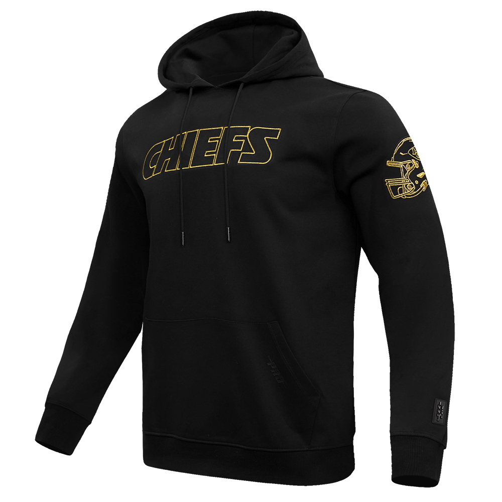 NFL KANSAS CITY CHIEFS BLACK & GOLD MEN'S DOUBLE KNIT PULLOVER HOODIE (BLACK)