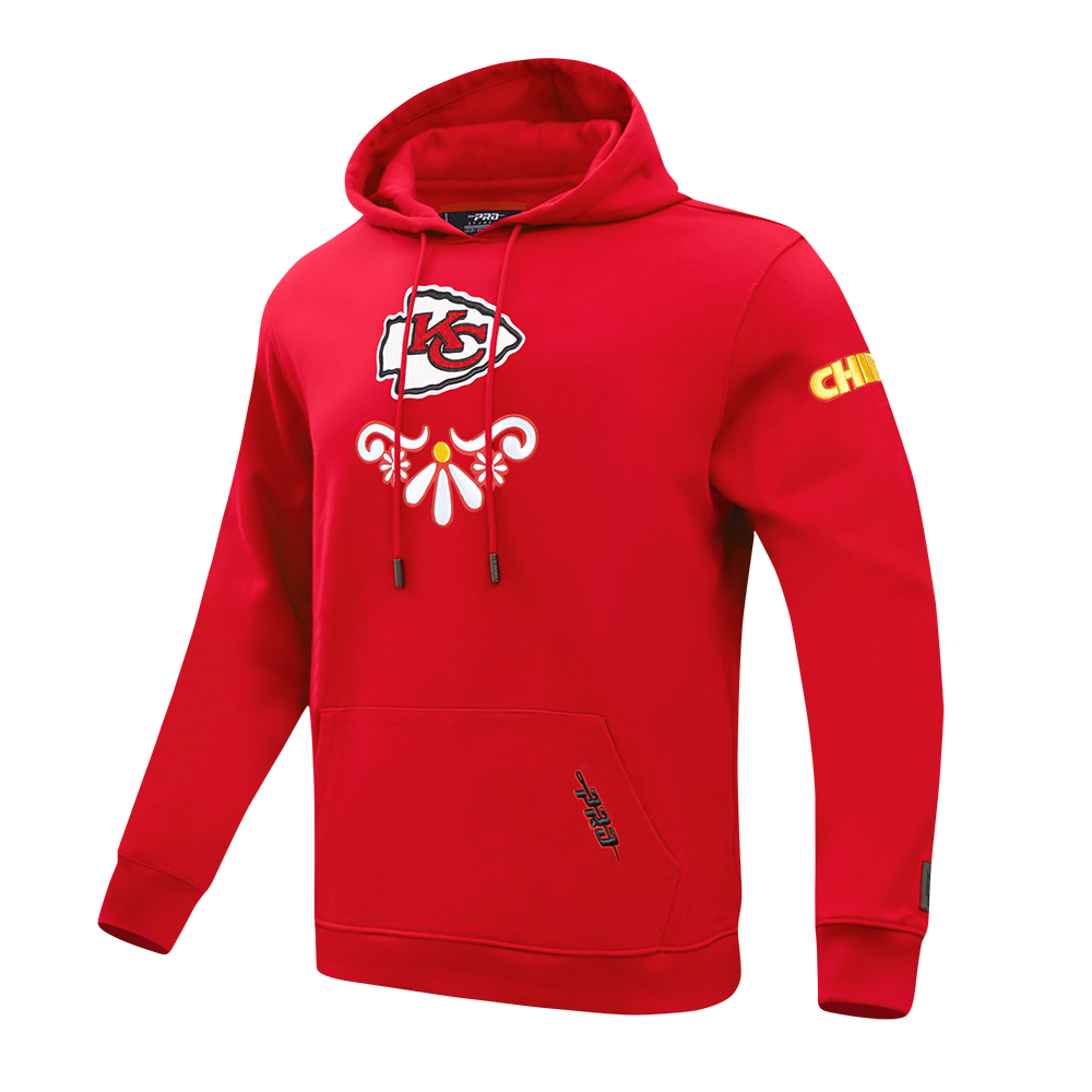 NFL KANSAS CITY CHIEFS SUGAR SKULL MEN'S FLEECE PULLOVER HOODIE (RED)