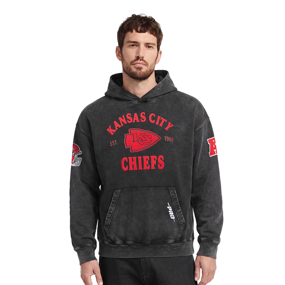 NFL KANSAS CITY CHIEFS FIRST TEAM MEN'S PULL OVER HOODIE (WASHED BLACK)