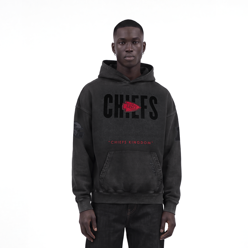 NFL KANSAS CITY CHIEFS ECLIPSE CHANDAIL À CAPUCHON POUR HOMME (NOIR DÉLAVÉ)