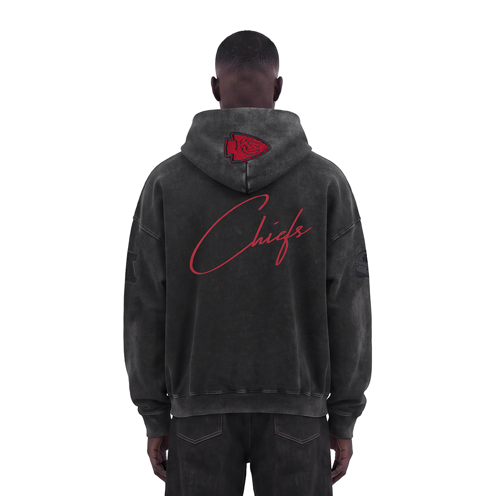 NFL KANSAS CITY CHIEFS ECLIPSE CHANDAIL À CAPUCHON POUR HOMME (NOIR DÉLAVÉ)