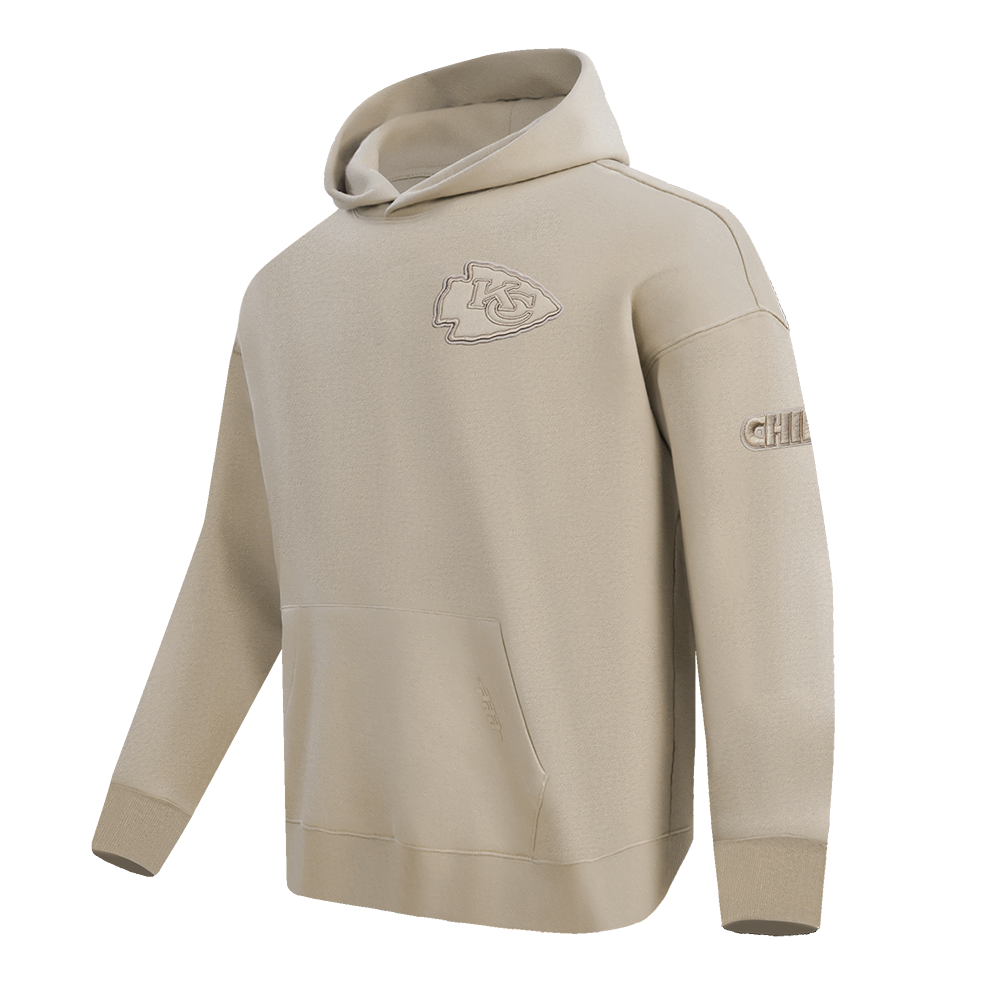 NFL KANSAS CITY CHIEFS NEUTRAL DROP SHOULDER FLEECE PULLOVER HOODIE (TAUPE)