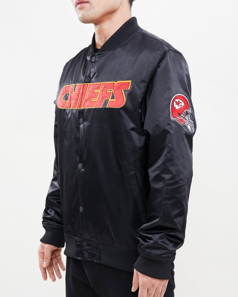NFL KANSAS CITY CHIEFS WORDMARK MEN'S SATIN JACKET (BLACK)
