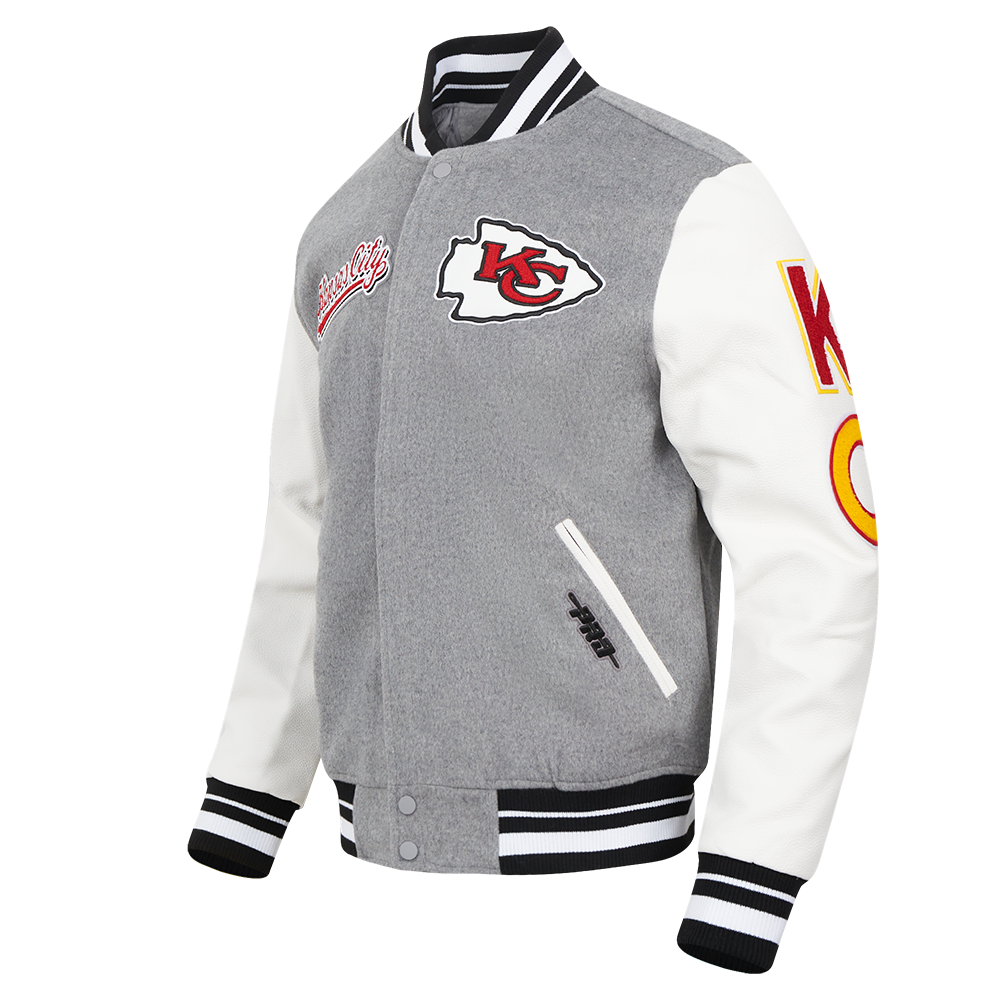 NFL KANSAS CITY CHIEFS SCRIPT TAIL BLOUSON COLLÉGIAL POUR HOMME (GRIS CHINÉ/BLANC/NOIR)
