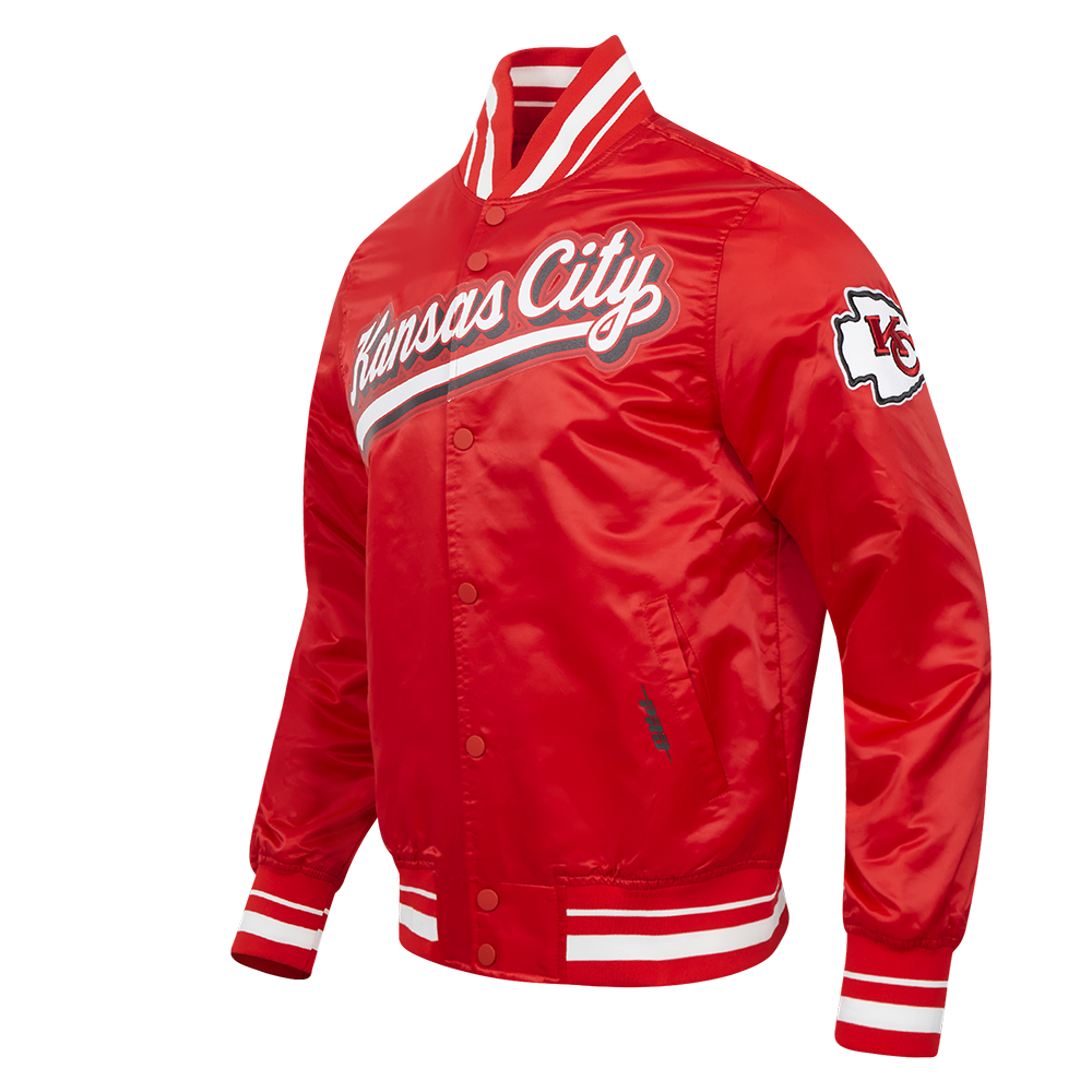 NFL KANSAS CITY CHIEFS SCRIPT TAIL MEN'S SATIN JACKET (RED)