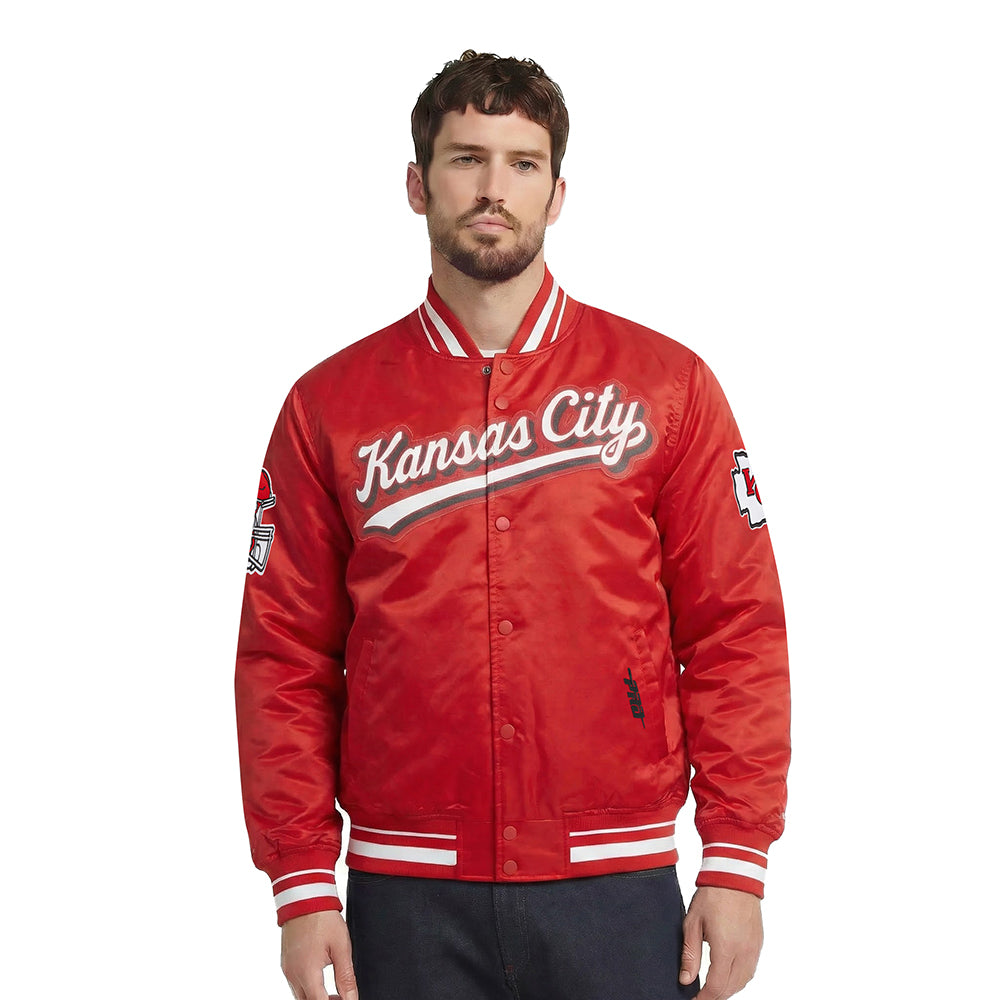 NFL KANSAS CITY CHIEFS SCRIPT TAIL BLOUSON EN SATIN POUR HOMME (ROUGE)