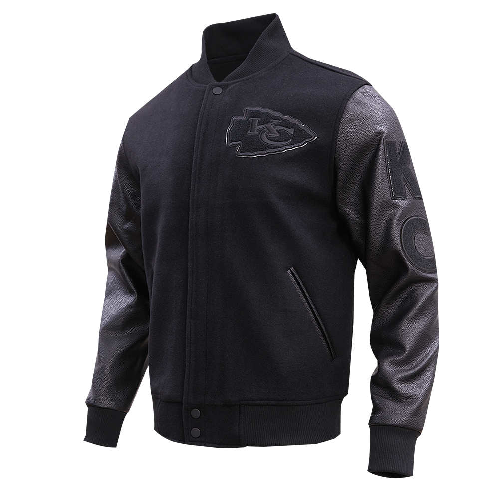 NFL KANSAS CITY CHIEFS TRIPLE BLACK WOOL MEN'S VARSITY JACKET (TRIPLE BLACK)