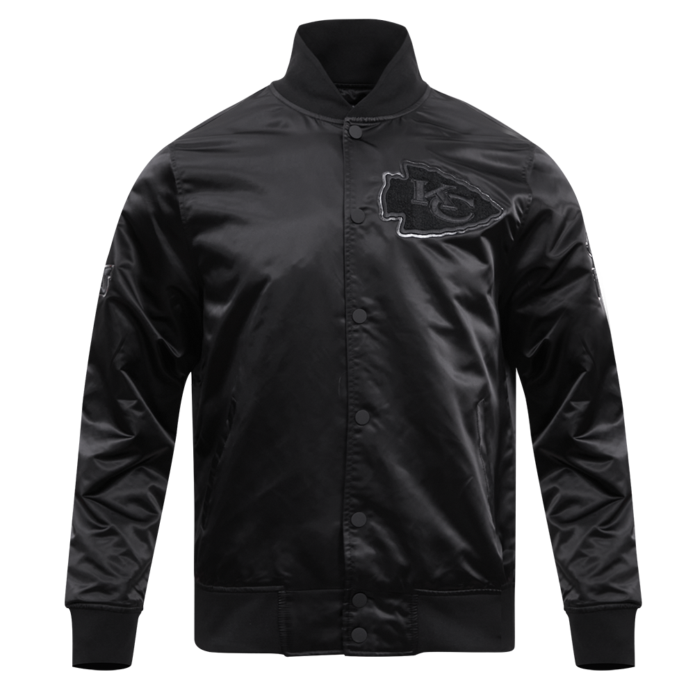 NFL KANSAS CITY CHIEFS CLASSIC 3BK MEN'S SATIN JACKET (TRIPLE BLACK)