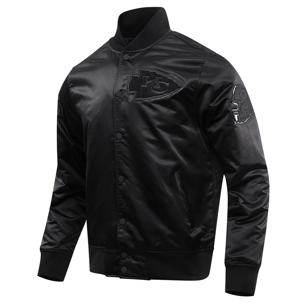 NFL KANSAS CITY CHIEFS CLASSIC 3BK MEN'S SATIN JACKET (TRIPLE BLACK)