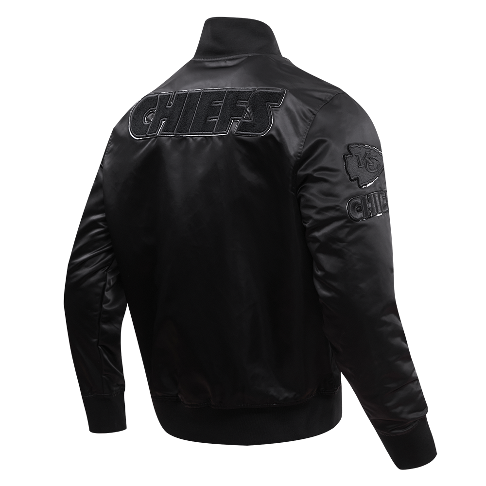 NFL KANSAS CITY CHIEFS CLASSIC 3BK MEN'S SATIN JACKET (TRIPLE BLACK)