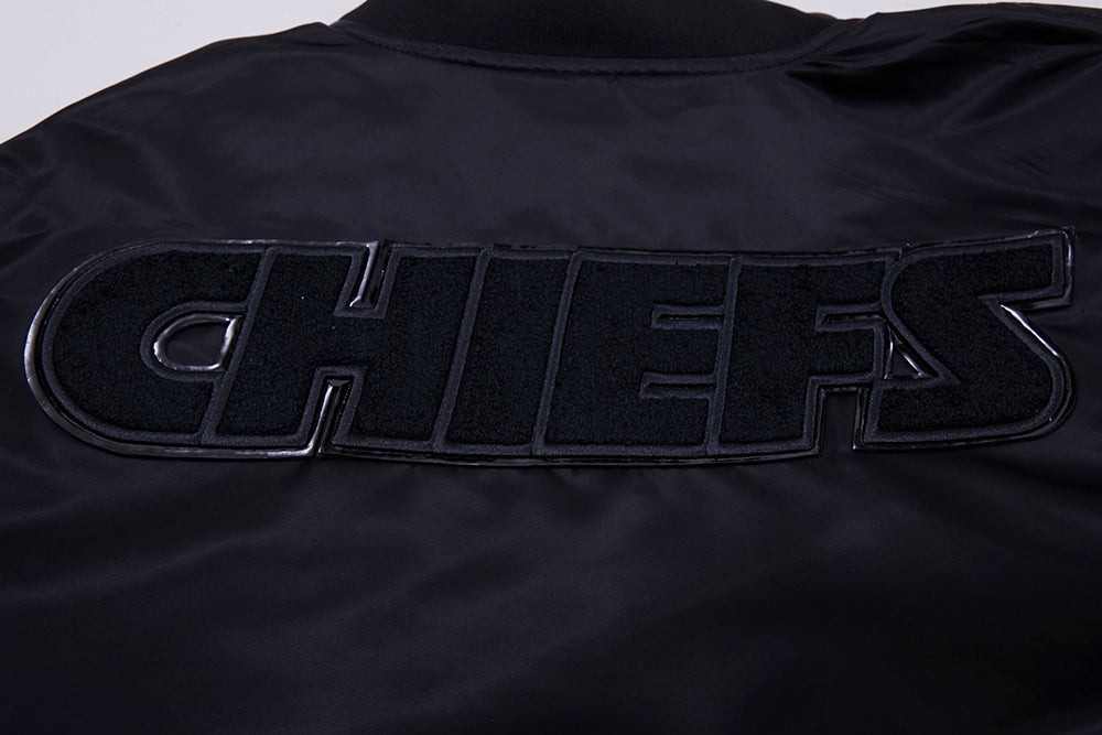 NFL KANSAS CITY CHIEFS CLASSIC 3BK MEN'S SATIN JACKET (TRIPLE BLACK)