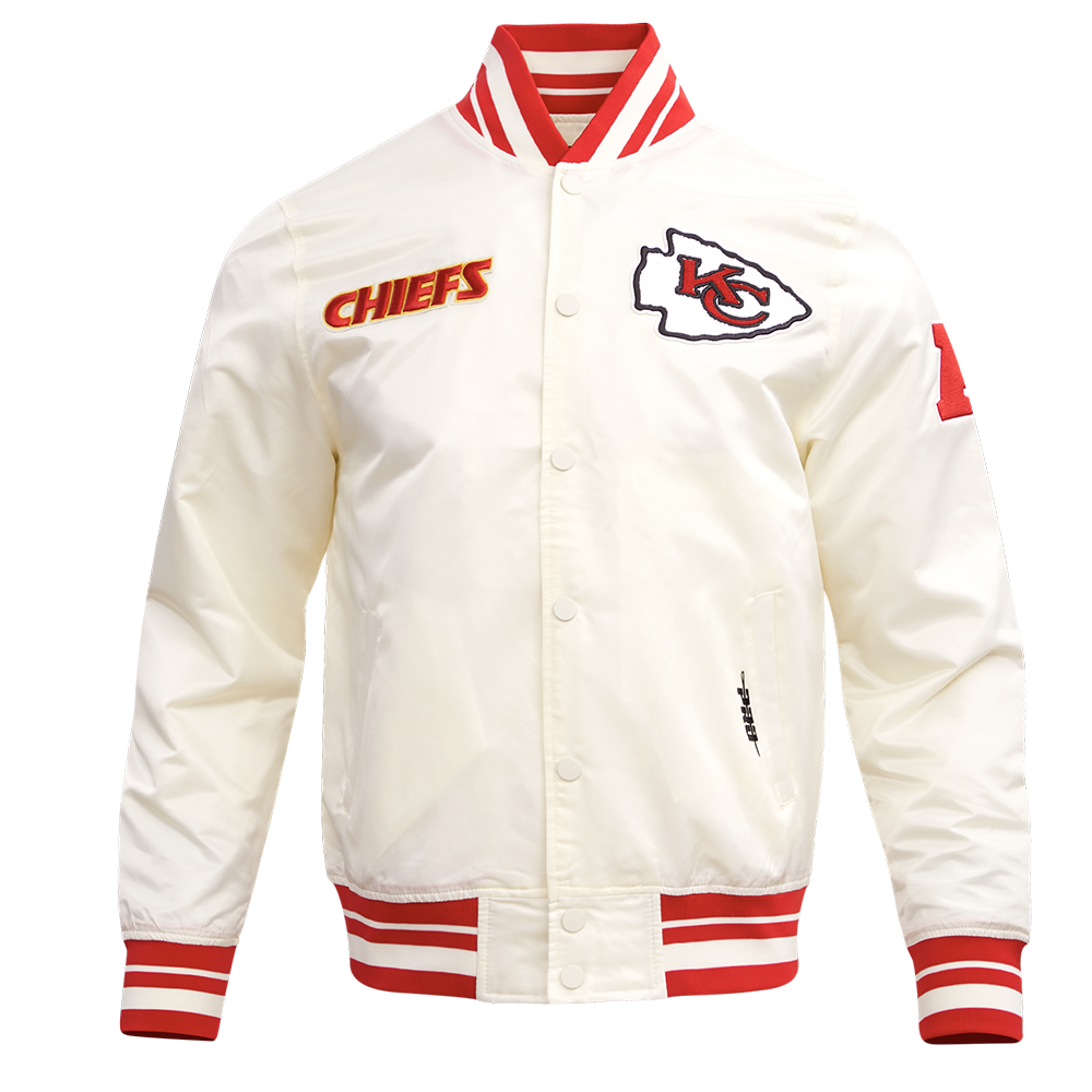 NFL KANSAS CITY CHIEFS RETRO CLASSICS MEN'S SATIN JACKET (EGGSHELL/ RED)