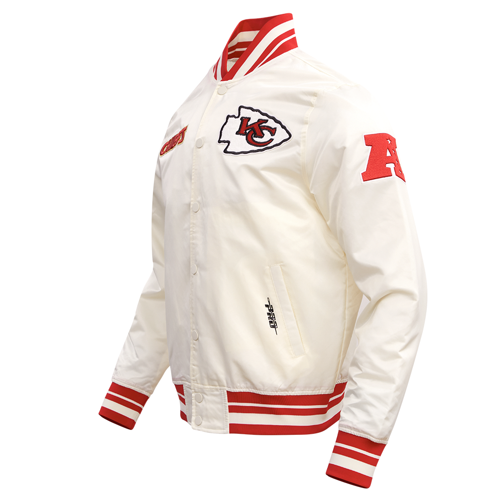 NFL KANSAS CITY CHIEFS RETRO CLASSICS MEN'S SATIN JACKET (EGGSHELL/ RED)