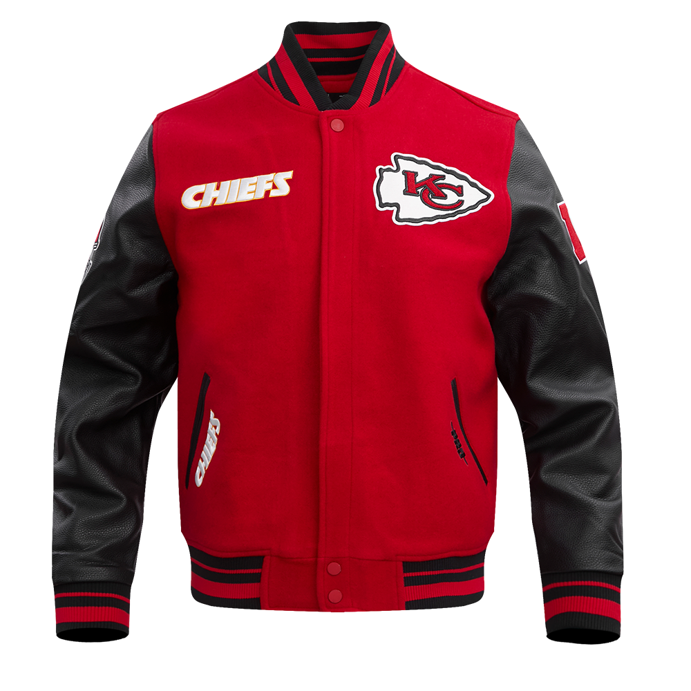 NFL KANSAS CITY CHIEFS RETRO CLASSIC BLOUSON COLLÉGIAL EN LAINE À BORDS CÔTELÉS (ROUGE/NOIR)
