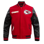 NFL KANSAS CITY CHIEFS RETRO CLASSIC BLOUSON COLLÉGIAL EN LAINE À BORDS CÔTELÉS (ROUGE/NOIR)
