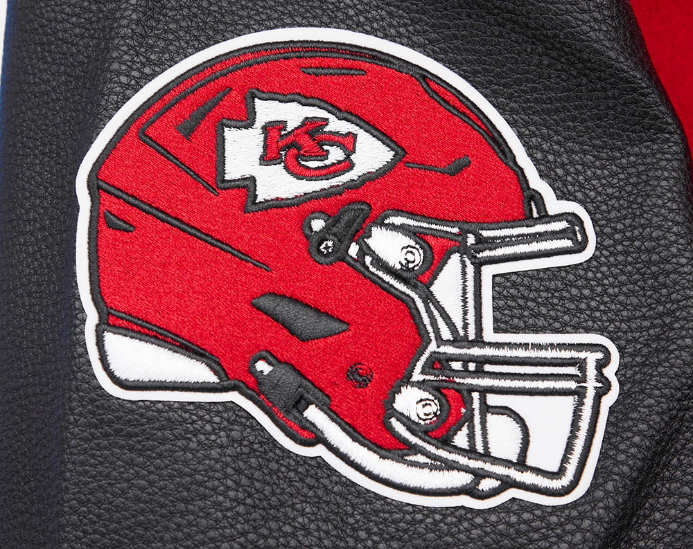 NFL KANSAS CITY CHIEFS RETRO CLASSIC BLOUSON COLLÉGIAL EN LAINE À BORDS CÔTELÉS (ROUGE/NOIR)