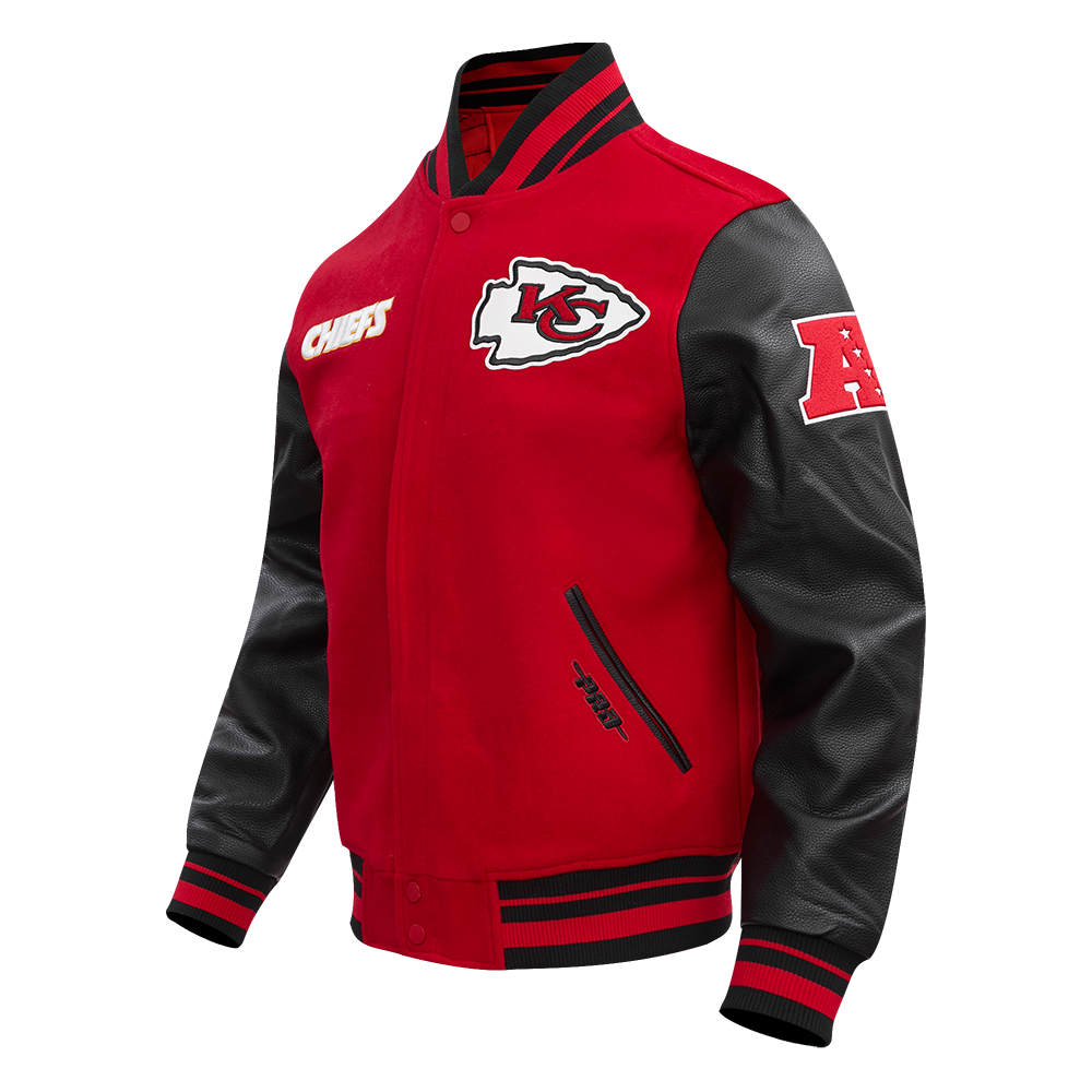 NFL KANSAS CITY CHIEFS RETRO CLASSIC BLOUSON COLLÉGIAL EN LAINE À BORDS CÔTELÉS (ROUGE/NOIR)