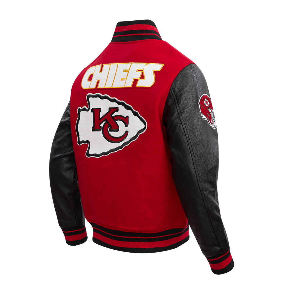 NFL KANSAS CITY CHIEFS RETRO CLASSIC BLOUSON COLLÉGIAL EN LAINE À BORDS CÔTELÉS (ROUGE/NOIR)
