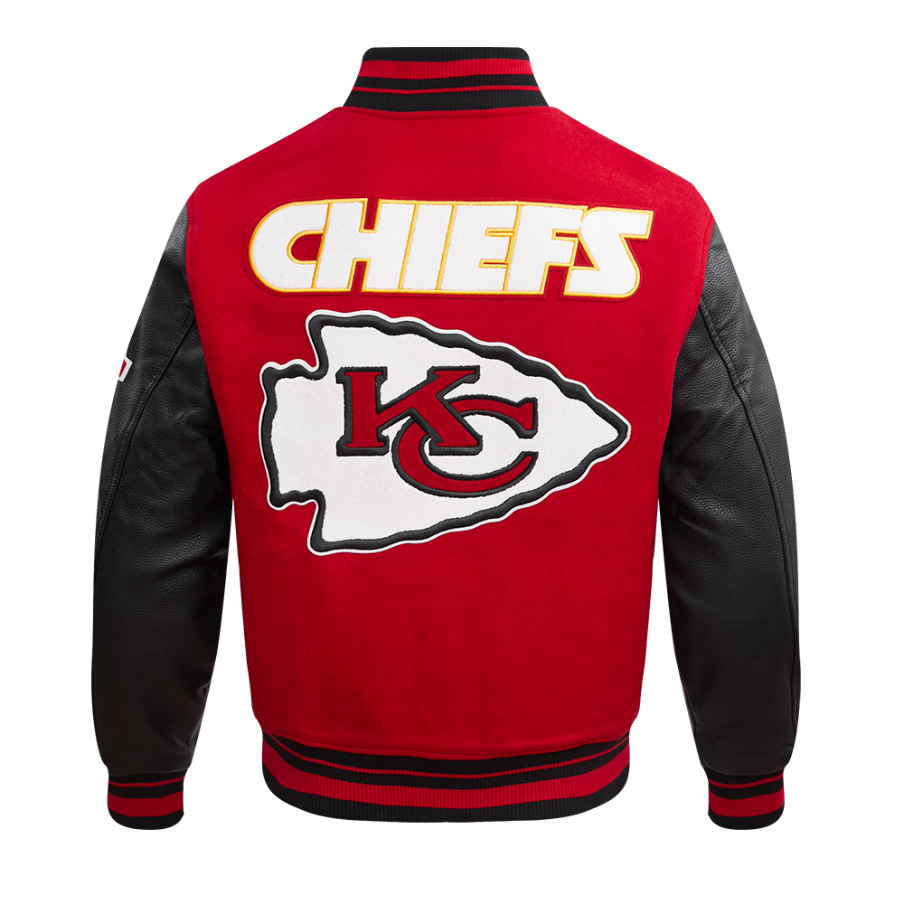 NFL KANSAS CITY CHIEFS RETRO CLASSIC BLOUSON COLLÉGIAL EN LAINE À BORDS CÔTELÉS (ROUGE/NOIR)
