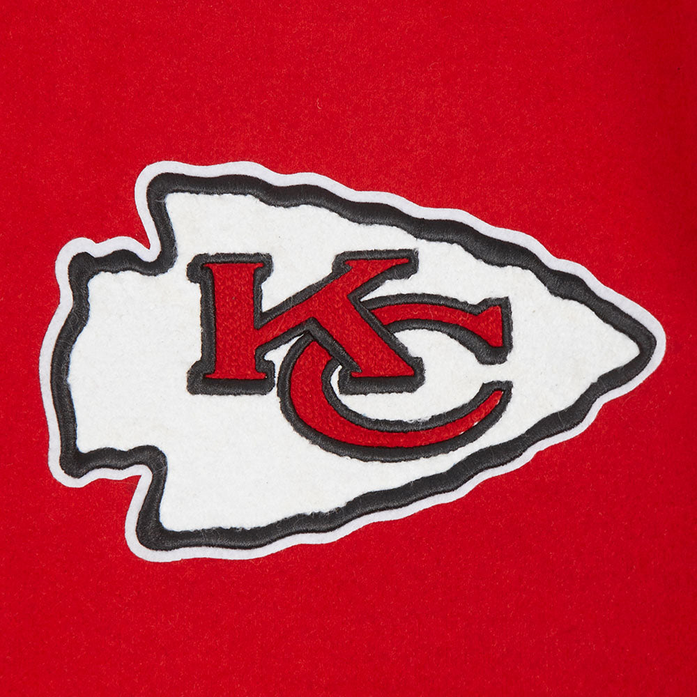 NFL KANSAS CITY CHIEFS OLD ENGLISH BLOUSON COLLÉGIAL EN LAINE À BORDS CÔTELÉS POUR HOMME (ROUGE/BLANC)