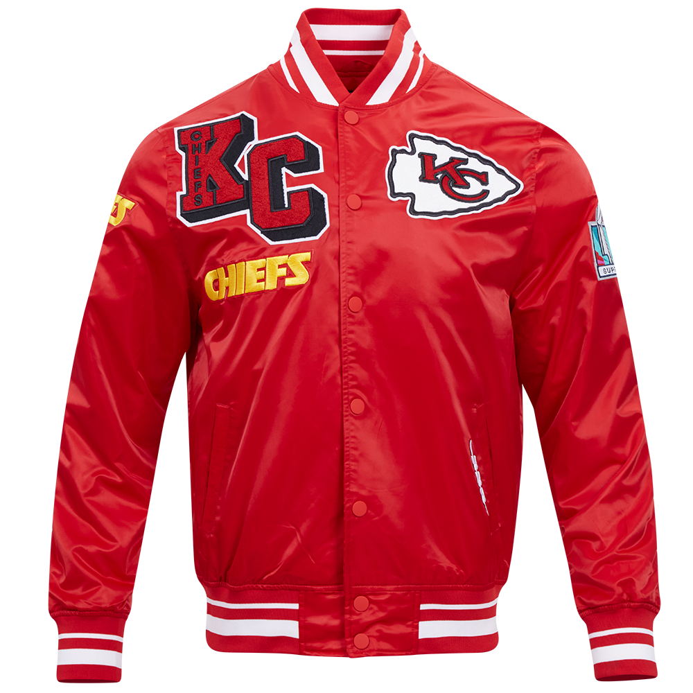 NFL KANSAS CITY CHIEFS MASH UP MEN'S RIB SATIN JACKET (RED)