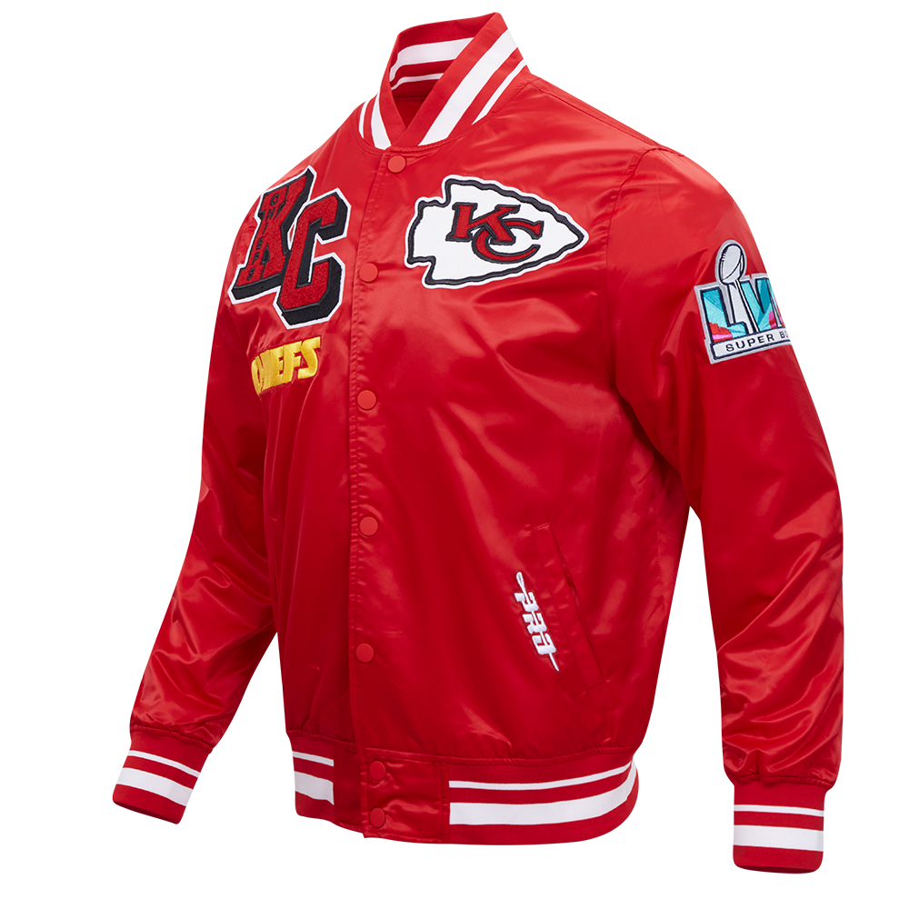 NFL KANSAS CITY CHIEFS MASH UP MEN'S RIB SATIN JACKET (RED)