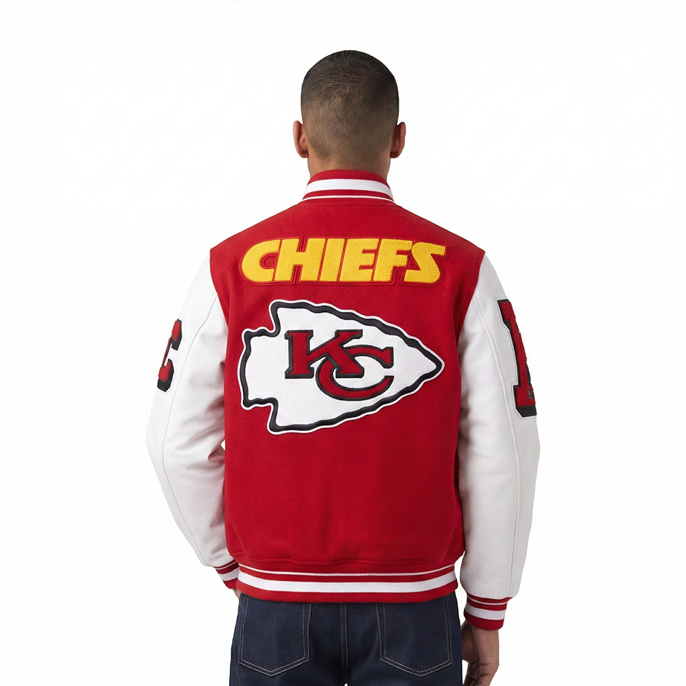 NFL KANSAS CITY CHIEFS MASH UP MEN'S RIB WOOL VARSITY JACKET (RED/WHITE)