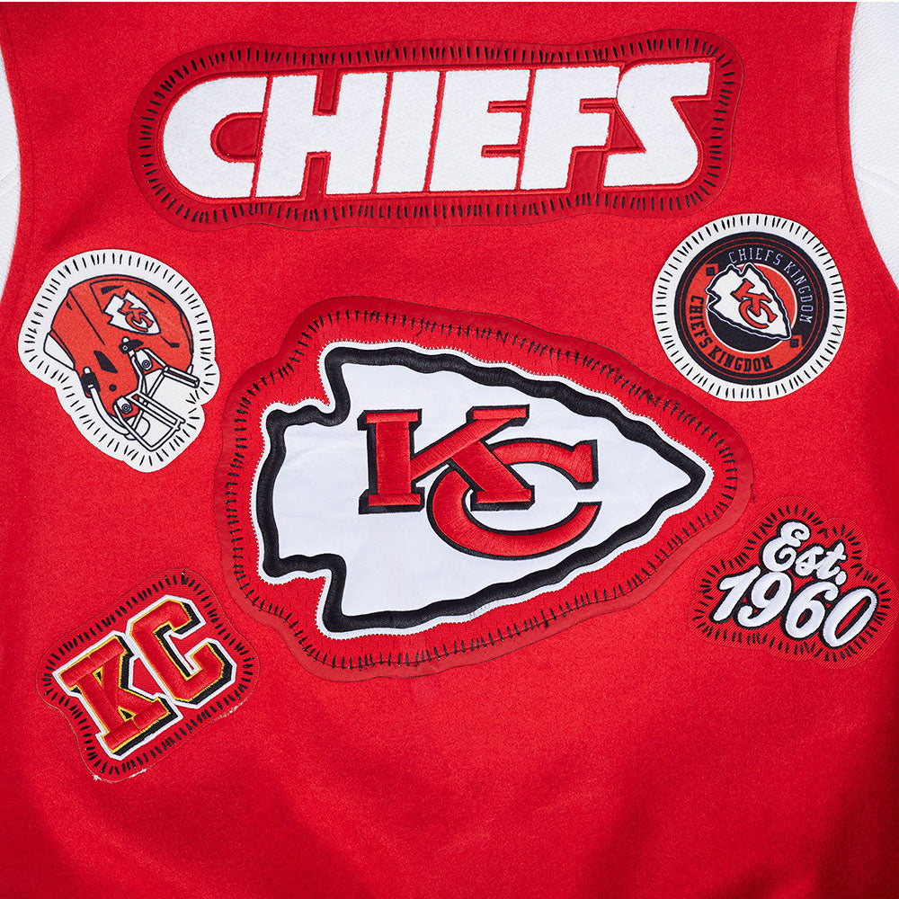 NFL KANSAS CITY CHIEFS DIY PICK STITCH BLOUSON COLLÉGIAL EN LAINE À BORDS CÔTELÉS POUR HOMME (ROUGE/BLANC)