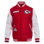 NFL KANSAS CITY CHIEFS DIY PICK STITCH BLOUSON COLLÉGIAL EN LAINE À BORDS CÔTELÉS POUR HOMME (ROUGE/BLANC)