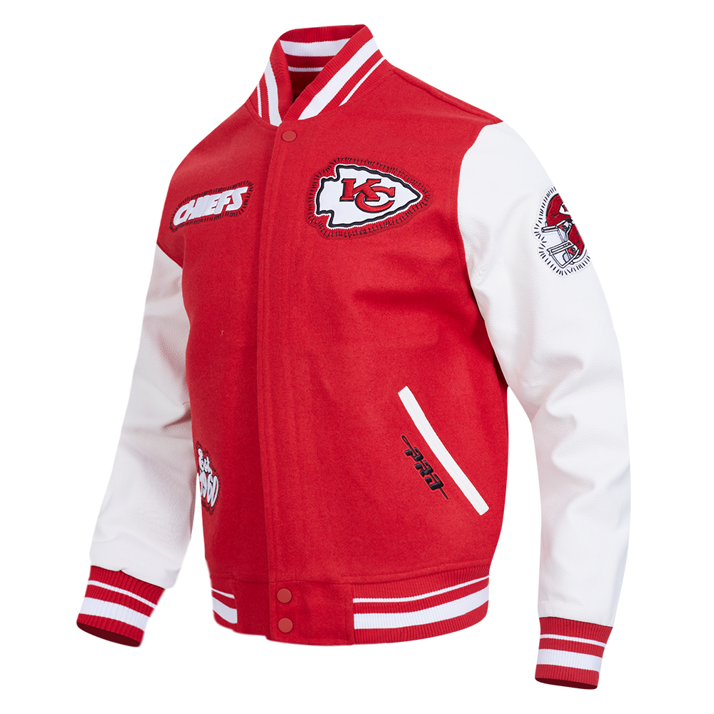 NFL KANSAS CITY CHIEFS DIY PICK STITCH MEN'S RIB WOOL VARSITY JACKET (RED/WHITE)